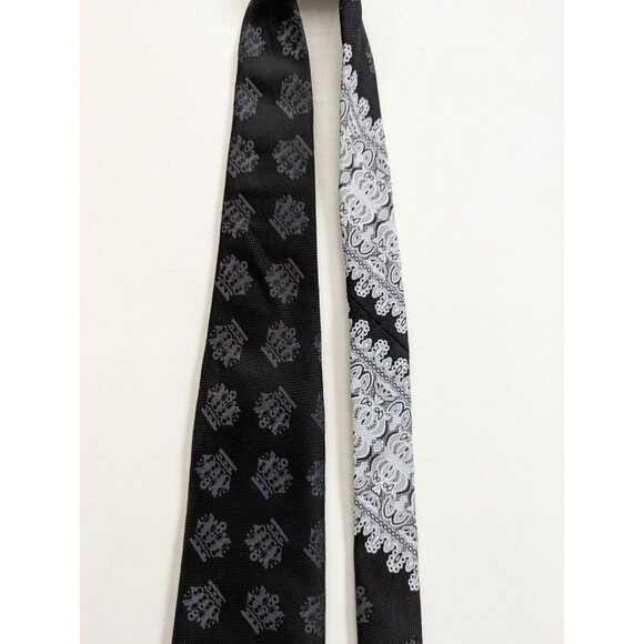 Vintage Wembley Wemlon Crown Print 70's Black & Silver Necktie - Picture 7 of 10